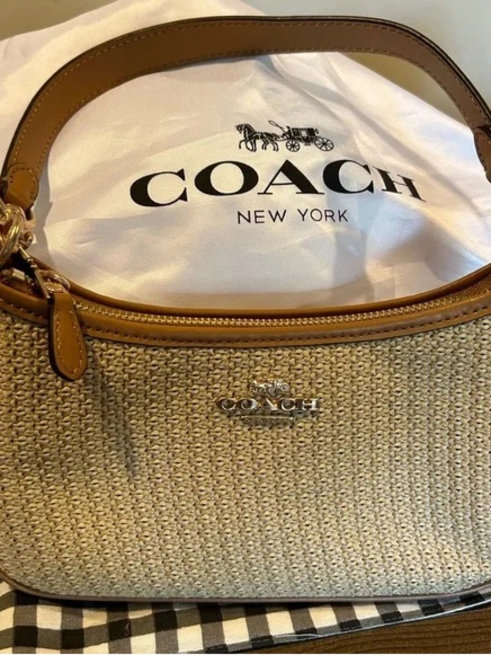 COACH Teri 2way Shoulder Bag Crossbody Straw/Leather Latte CR350